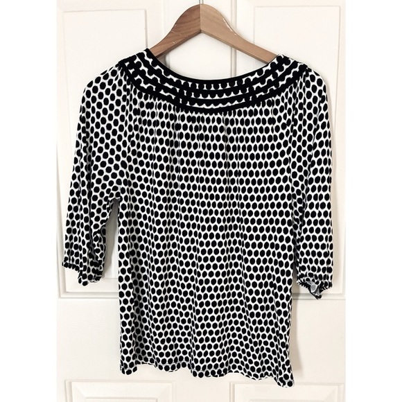 Ann Taylor Black White Polkadot Tie Top Office Work Blouse Small - Picture 6 of 7